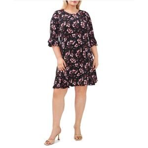 Cece New Womens Plus Size 3X Floral Flare Sleeve Mini Dress Black Pink Romantic